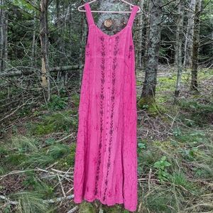 VINTAGE HENNA Women's Button Front, Tie Back Embroidered Maxi Dress, size XL